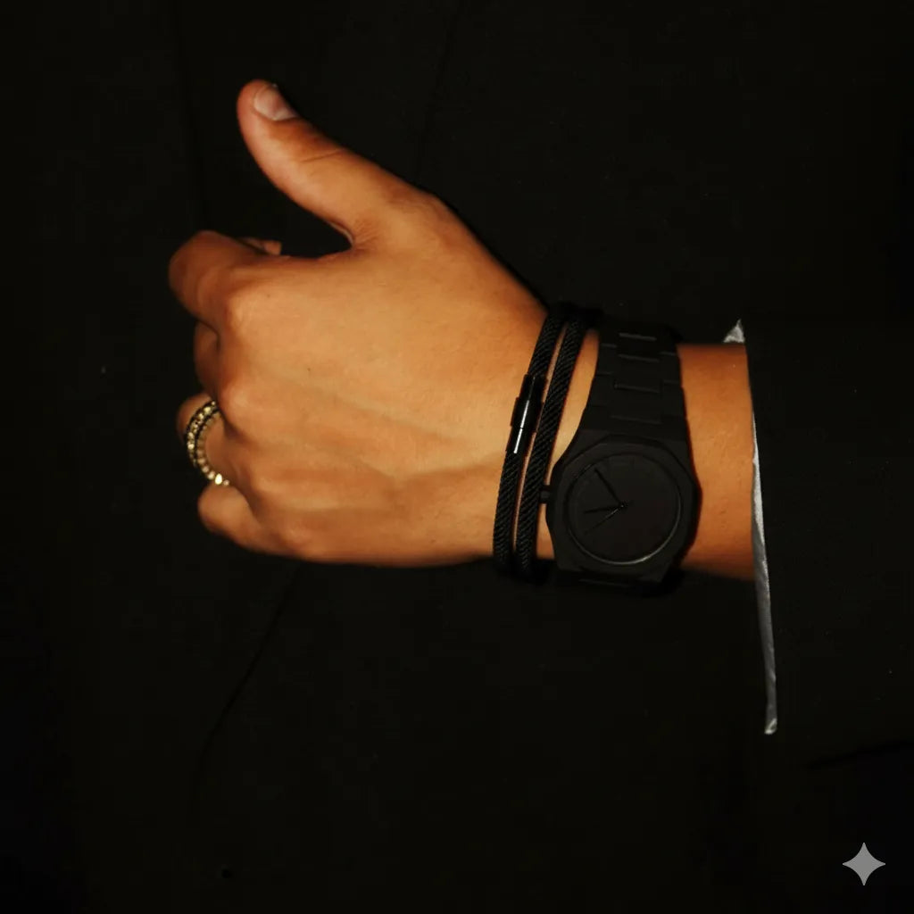 Minimalist Black Rope Bracelet Wave